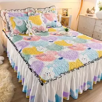 Романтическая осенне-зимняя кожаная юбка-кровать, хлопковое покрывало, противоскользящий защитный чехол для матраса для кровати размера «queen-king-size» 3 Pcs 180x200cm