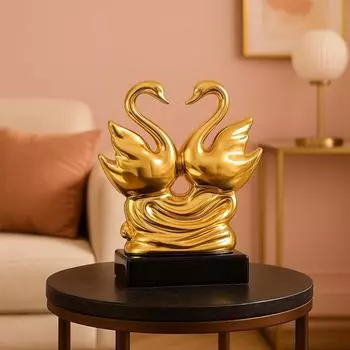 Романтическая скульптура пары лебедей | Вечный символ любви и гармонии | Добавляет нотку элегантности любому пространству – Упаковка из 1 шт., Золотой