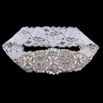 Романтическая Свадьба Свадебная Кружевная Подвязка Цветочная Аппликация Жемчуг Горный Хрусталь