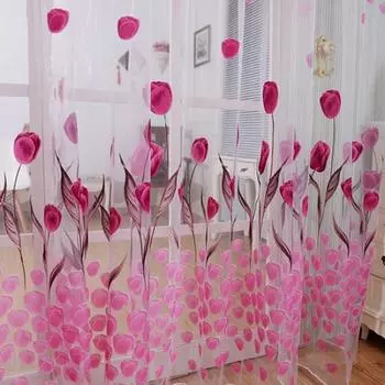 Романтическая вуаль с принтом тюльпана, прозрачная занавеска, драпировка, перегородка для дверного окна