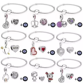 Романтическая жизнь дерева любви сердце бусины браслеты для женщин с серебряным покрытием браслеты-подвески женские украшения 21cm