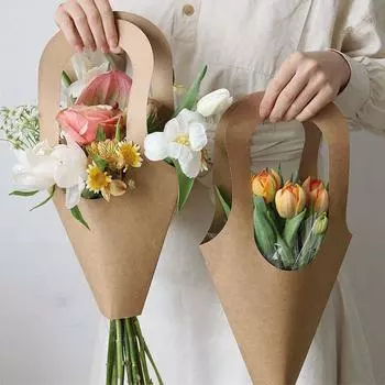 Романтические цветы Бумажный пакет Простая упаковка для цветов Креативная цветочная композиция Пакет Роза Цветок L