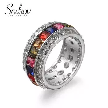 Романтические красочные ювелирные изделия с цирконом SODROV, подарочные кольца для помолвки и фестиваля для женщин 6 разноцветный
