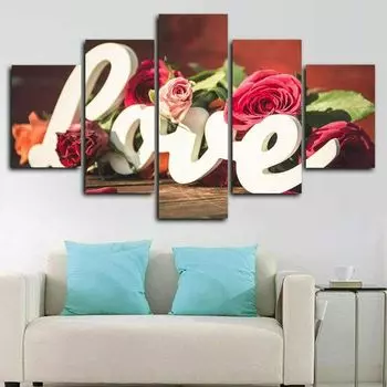 Романтические любовные письма, розы, цветы, 5 шт., настенное искусство, холст, постеры, картины для гостиной, домашний декор, фотографии, украшение 20x35 20x45 20x55cm