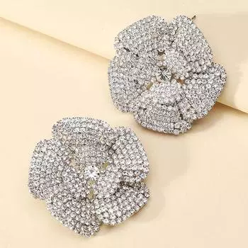 Романтические милые металлические цветочные серьги со стразами, большие серьги-гвоздики для женщин, трендовый роскошный дизайн, сказочные ювелирные изделия для свадебной вечеринки