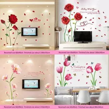 Романтические наклейки на стену с розами, самоклеящиеся съемные цветочные наклейки для спальни, свадебной комнаты, гостиной, дивана, изголовья кровати, наклейки для домашнего декора as pic
