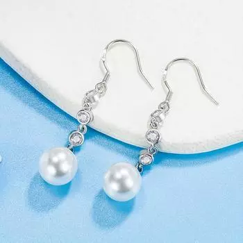 Романтические очаровательные серьги с цирконом, женские жемчужные серьги, темпераментные длинные кисточки, геометрические серьги-крючки