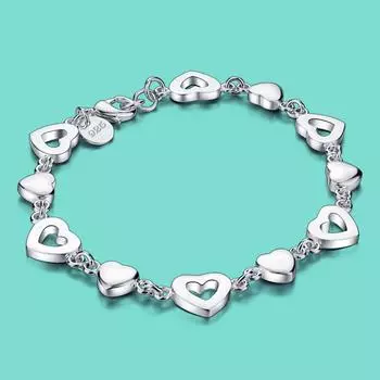 Романтические повседневные серебряные украшения, женский браслет из стерлингового серебра 925 пробы, браслет-цепочка в форме сердца, 19 см, подходит для девочек-подростков, подарок