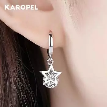 Романтические серьги-гвоздики с камнем кубического циркония и пятиконечной звездой для женщин, свадебные украшения, аксессуары