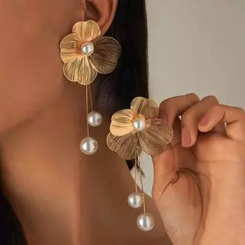 Романтические серьги-капли с длинными кисточками и лепестками цветов для женщин, тренд 2024, подвесные серьги с искусственным жемчугом, серьги для пирсинга, свадебные украшения, подарок