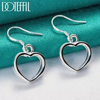 Романтические серьги-сердечки Серебряные украшения с подвесками