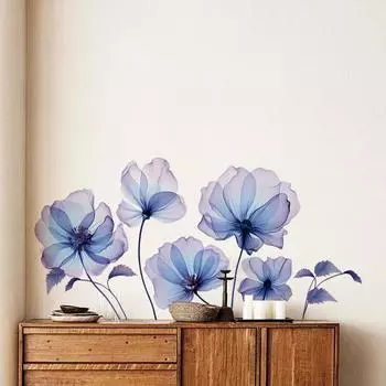 Романтические синие, фиолетовые цветочные наклейки на стену, Декор для дома, съемные виниловые фрески, настенные художественные наклейки 30x90CM