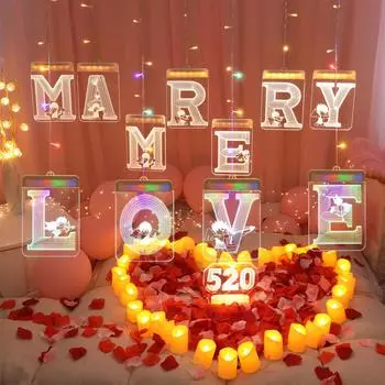 Романтические светодиодные гирлянды USB беспламенные лампы Светодиодные гирлянды с надписью Marry ME LOVE теплый белый
