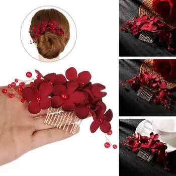 Романтические украшения для волос, свадебные расчески для волос, свадебные заколки, тиара подружки невесты, заколка для волос с красным цветком