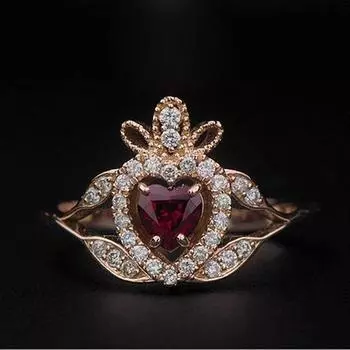 Романтические женские украшения, чистое сердце любви с красными свадебными подарками, размер 6-10, кольцо 6 розового золота