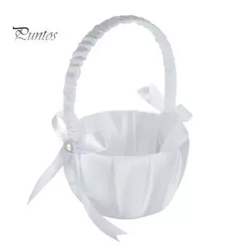 Романтический белый атласный бант с жемчугом и цветочной корзиной для девочек, украшение для свадебной вечеринки