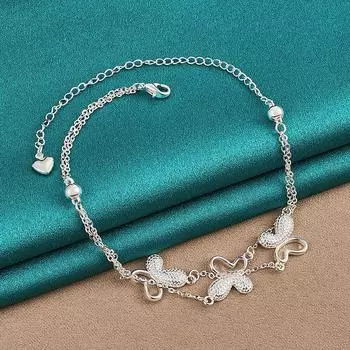 Романтический браслет-бабочка в подарок, серебряные модные украшения 20cm