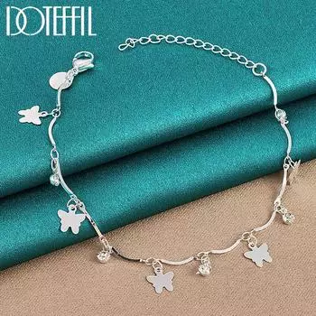 Романтический браслет с подвеской-бабочкой для вечеринки, модные ювелирные изделия из стерлингового серебра 925 пробы 20cm