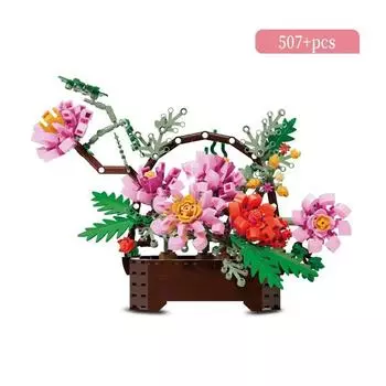 Романтический букет Цветы камелии с базой Строительные блоки Украшение дома Друзья Кирпичи Игрушки для взрослых Детей День рождения Рождественский подарок No Box