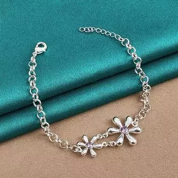 Романтический цветочный браслет из стерлингового серебра 925 пробы, свадебный подарок, очаровательные украшения 20cm