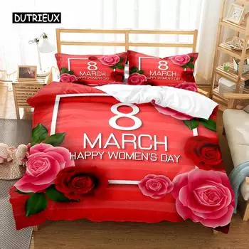 Романтический цветочный пододеяльник комплект постельного белья с 8 марта из полиэстера односпальный королевский размер для мамы в подарок EU single(135x200cm)