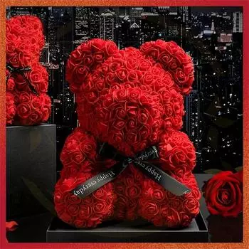 Романтический День святого ВалентинаКреативный вечный цветок, медведь из роз, рождественский подарок, медведь-обнимашка из роз, свадебный цветочный декор, подарок красный