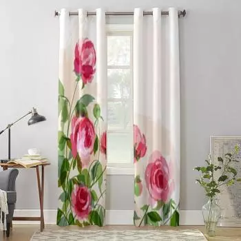 Романтический фон с пионами, оконная занавеска для гостиной, спальни, украшения, роскошные кухонные шторы с балдахином 135W x 60H(cm) x1