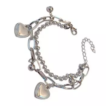 Романтический хип-хоп вдохновленный двухслойный браслет-шарм в виде сердца, прочный сплав, толстая цепочка, браслет для модных женщин и девушек 1