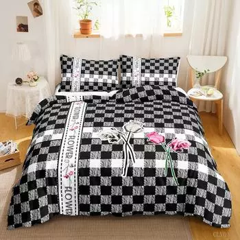 Романтический комплект постельного белья с цветочным принтом ко Дню святого Валентина, комплект постельного белья с романтическими цветами, двуспальный, двуспальный, из полиэстера, с одеялами 70x133cm 2pcs