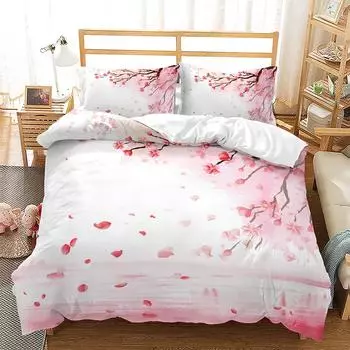 Романтический комплект постельного белья с цветочным принтом King Queen Pink Cherry Blossoms для подростков, девочек и женщин, весенний комплект постельного белья из полиэстера с изображением прекрасного сада 70x133cm 2pcs