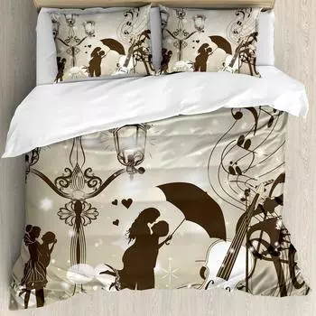 Романтический комплект постельного белья с тематикой «Любовь для пар» Комплект постельного белья с принтом наволочки для одеяла с покрывалом размера «queen size» для взрослых Декор для спальни 135x200cm 2pcs