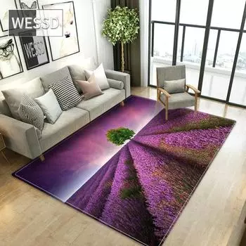 Романтический лавандовый ковер для гостиной, фиолетовый ковер с цветочным принтом, современный коврик для дивана, ковер для комнаты для девочек, прикроватный коврик, фланелевый коврик из губки 40x60cm 1pcs