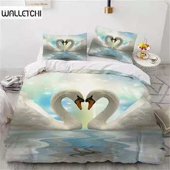 Романтический лебедь пододеяльник микрофибра цветок постельное белье пододеяльник очень большой двойной для влюбленных спальня романтическое украшение EU single(135x200cm)