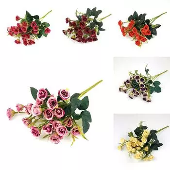 Романтический небольшой букет из 25 роз, реалистичные искусственные цветы и зелень красный