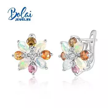 Романтический сладкий дизайн, серьги с натуральным многоцветным опалом и турмалином для женщин и девочек, изысканные ювелирные изделия из стерлингового серебра 925 пробы, подарок S серебряный