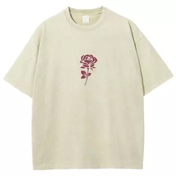Романтический стиль Роза Надпись спереди и сзади Женская футболка Высококачественный хлопок Стирка Винтаж Короткий рукав Оверсайз S