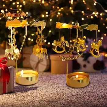 Романтический вращающийся подсвечник, вращающийся подсвечник-карусель из листьев золотого сплава, центральные элементы стола для свадебной вечеринки, украшение обеденного стола J