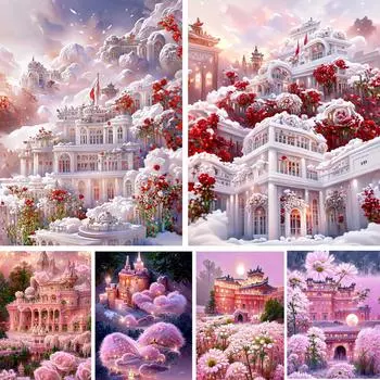 Романтический Замок Цветочная Мозаика Алмазная Картина Diy Наборы Для Вышивки Крестом 5d Алмазная Вышивка Роза Сказочный Мир Домашний Декор Full Round 20x30CM