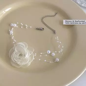 Романтическое черно-белое колье с цветочным жемчугом и жемчужным ожерельем женская цепочка на ключицы бежевый