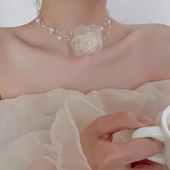 Романтическое черно-белое колье с цветочным жемчугом и жемчужным ожерельем женская цепочка на ключицы белый