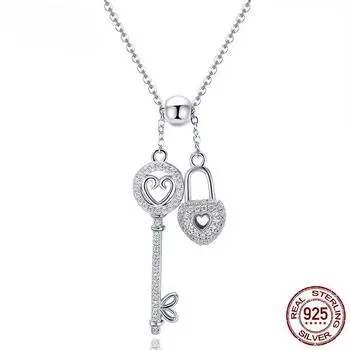 Романтическое ожерелье из стерлингового серебра 925 пробы с ключом в форме сердца, цепочка с подвеской для женщин, ювелирный воротник из стерлингового серебра