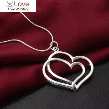 Романтическое ожерелье с подвеской в виде двойного сердца из серебра 925 пробы для женщин, модные уличные украшения, свадебные вечеринки, праздничные подарки