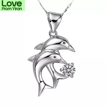 Романтическое ожерелье с подвеской в виде дельфина из кристалла для женщин, модное серебряное ожерелье 925 пробы, женская цепочка на ключицу, аксессуары для леди белый