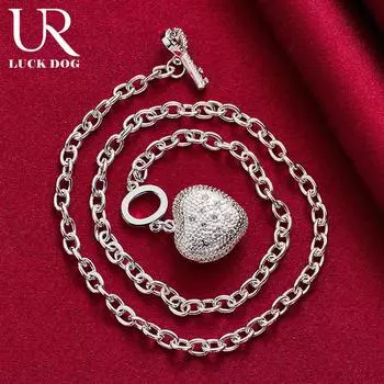 Романтическое ожерелье в форме сердца из стерлингового серебра 925 пробы, модные свадебные украшения 50cm 2.30*2.10cm