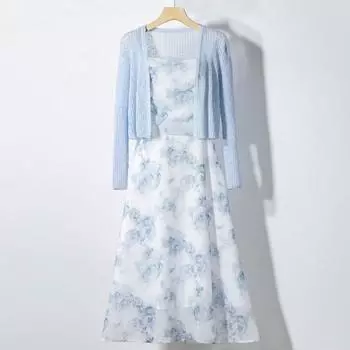 Романтическое платье макси во французском стиле с открытой талией и мягкими бретельками, 2 шт. S синий