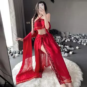 Романтическое полевое эротическое нижнее белье сексуальное антикварное ретро национальный стиль шифон униформа чистое желание пижамы летающие экзотические женщины qq One Size