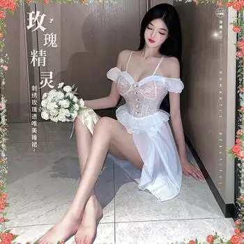 Романтическое полевое сексуальное нижнее белье женское сексуальное вышитое розовое перспективное пижамное платье страсть соблазнение чистое вожделение фея пижама average size (80-55kg)