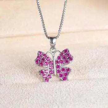 Романтическое розово-красное циркониевое ожерелье с подвеской-бабочкой для женщин, модное серебряное ожерелье, колье, помолвочное ювелирное изделие, подарки розы красного