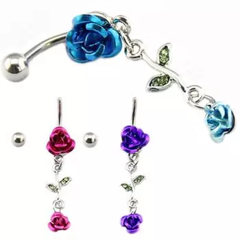 Романтическое висячее кольцо для пупка с 2 розами, модное ювелирное изделие на пуговице в виде пупка, подарок фиолетовый