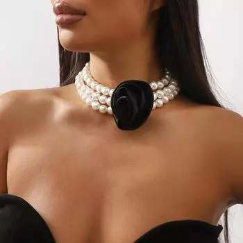 Романтическое жемчужное ожерелье в стиле Хепберн. Свежее и нежное ожерелье для вечеринки в виде розы.